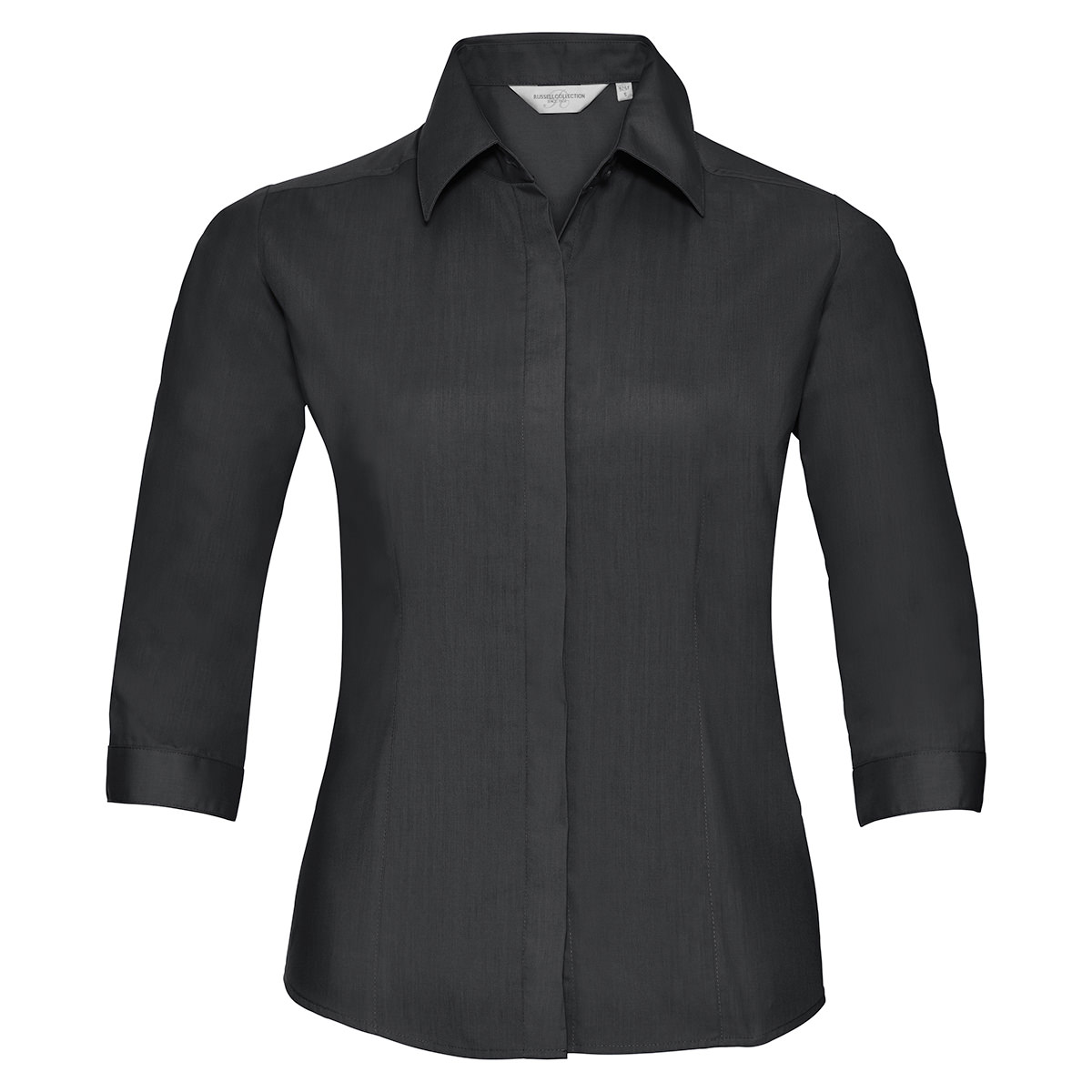 Körperbetonte Popeline Bluse - 3/4 Arm in black